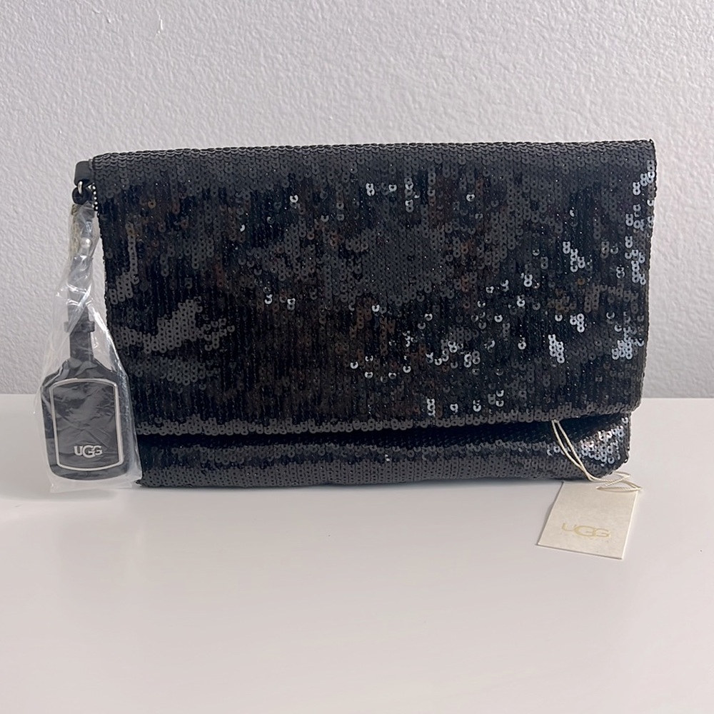 New Ugg Black Sparkle Sequin Clutch